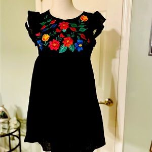 Black mini with ruffle sleeves